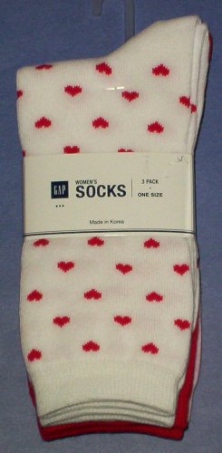 NWT 3 pair GAP Women's Socks-hearts in red pink white