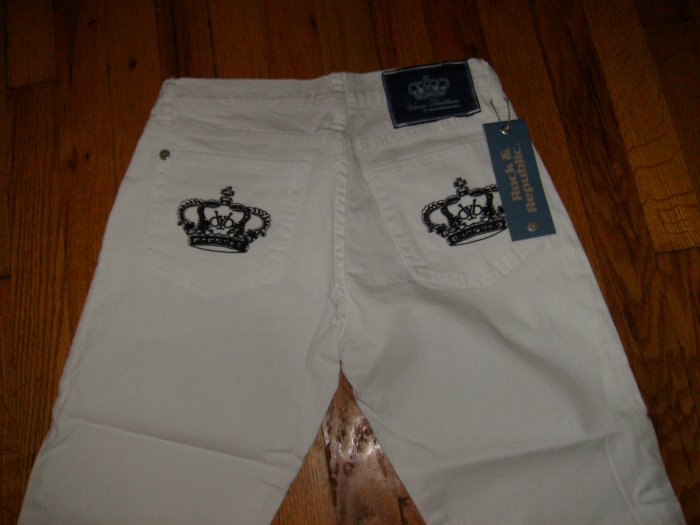 Victoria Beckham Crystal Crown Jeans, white w black crown/27