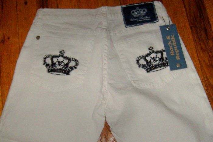 Victoria Beckham Crystal Crown Jeans, white w black crown/29