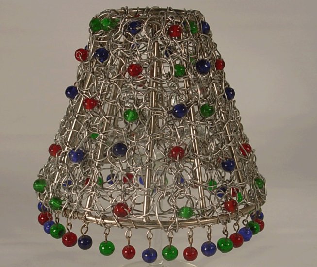 4" Metal Swirl Clip On Chandelier Lamp Shade with Tri-Colored Glass Beads