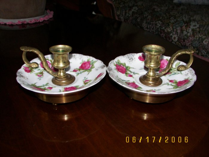 SET OF CANLE HOLDERS BRASS HOLDER WITH GLASS