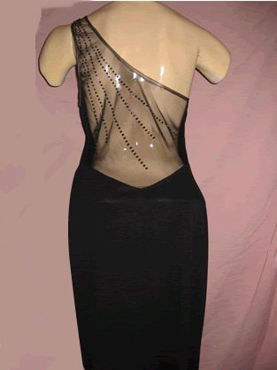 Black Sexy Dress from Zum Zum w/Sheer Back, Rhinestones