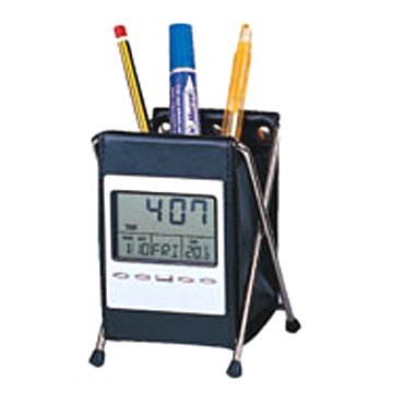 PORTALAPICEROS RELOJ ALARMA EN CUERO Y METAL