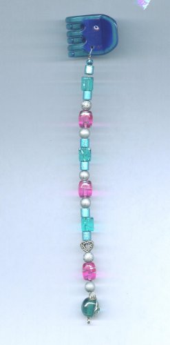 Pink and teal hand beaded hair clip