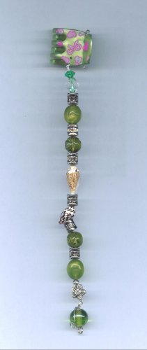 Green and sea shell Hand beaded hair clip