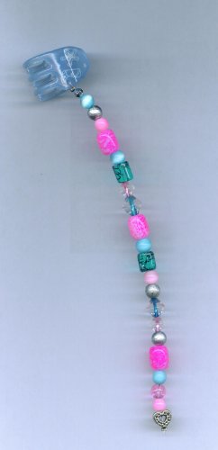 Pink and teal hand beaded hair clip