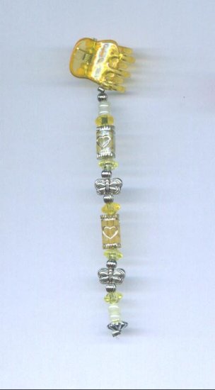 Yellow and silver Hand beaded baby size hair clip