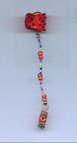 Red and multi color hand beaded baby size hair clip