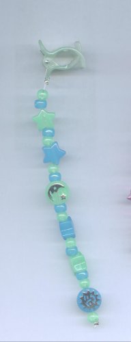Blue and green hand beaded glow in the dark hair clip