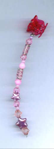 Pink hearts and stars hand beaded baby size hair clip