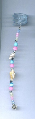 Pink and blue with sea shells, hand beaded hair clips