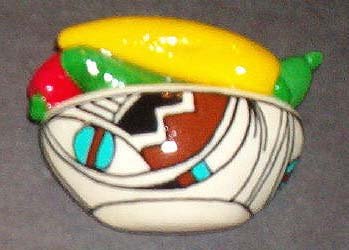 Handpainted Chile Indian Pot w/Turquoise Color