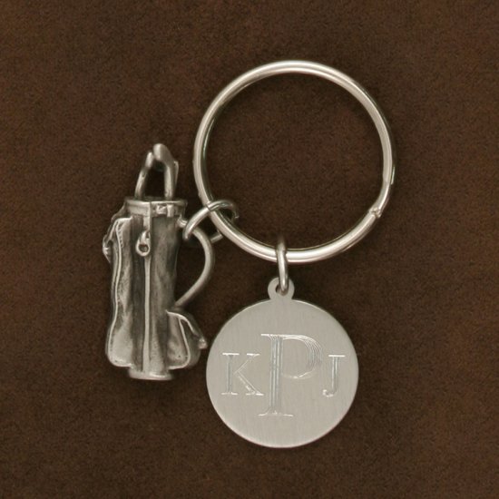 Engravable Pewter Keychain with Golf Clubs