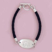 Engravable Black Leather Toggle with Silver Charm