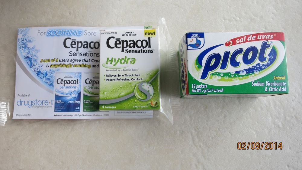sal de uvas Picot Antacid 12 packets Sodium Bicarbonate PLUS Free Cepacol 4 ct.