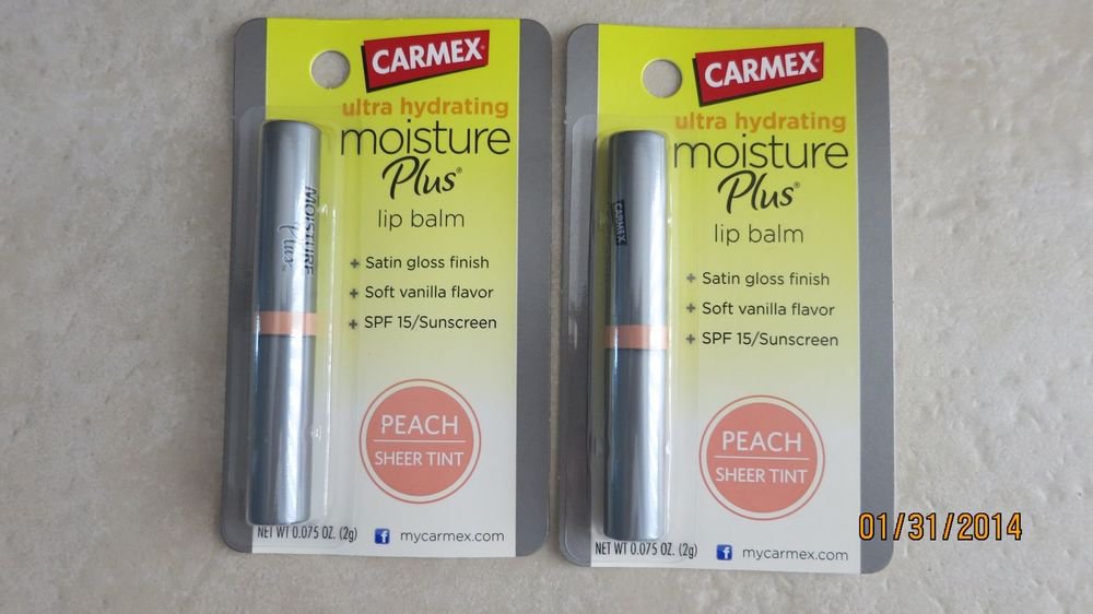 PACK OF 2 : CARMEX MOISTURE PLUS LIP BALM sheer PEACH tint ultra hydrating balm