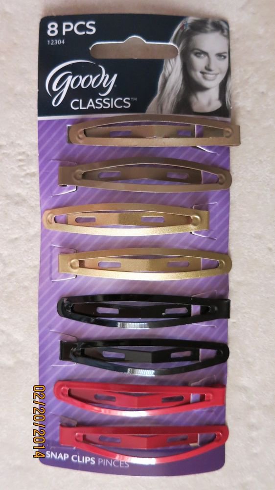 Goody Classics 8 pieces 12304 girl woman hair clip long snap clips pinces red bl