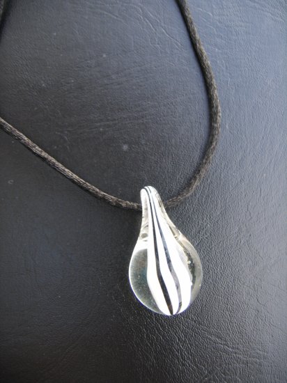 Black & White Striped Teardrop on Satin Cord