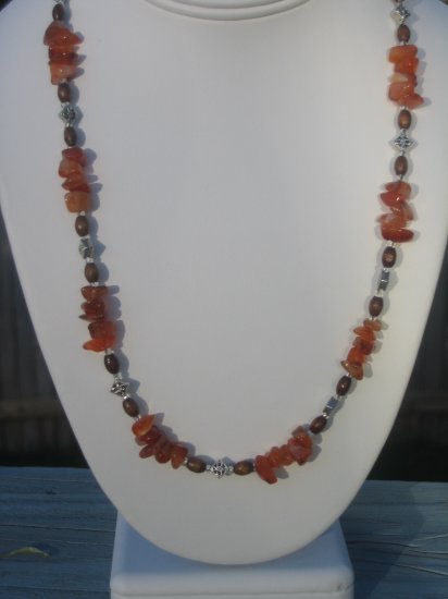 Coral Chips with Bali Silver and wood beads