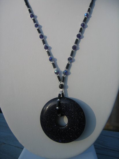 Bluish Purple Goldstone donut with Czech glass sparkles