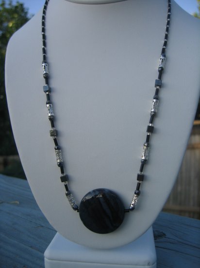 Gray and Black Gemstone with Silver and Hematite accents