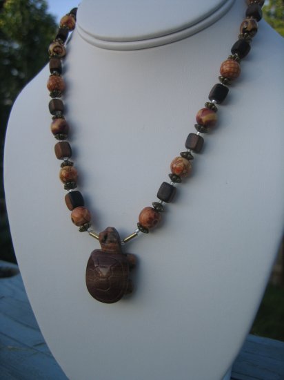 Jasper Turtle and Wood with gold flower accents
