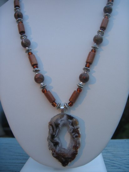 Geode Slice with Jasper, Wood and Bali Silver Accents