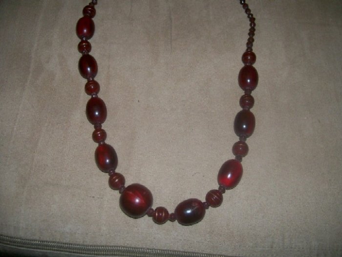 Dark Red Wood Bead Necklace