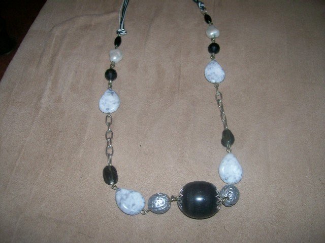 Silver and Black stone Necklace