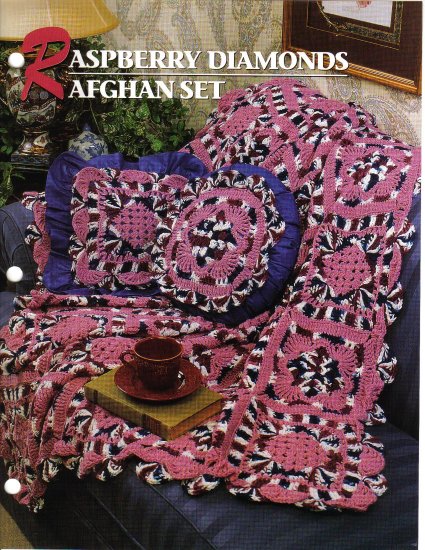 Annie’s Attic Q & A Club~ Raspberry Diamonds Afghan Set~ Free Shipping