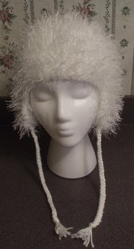 GIrls~ Furry Earflap Hat W/Braids~ White~ Free Shipping