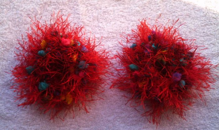Pigtail Hair Scrunchie Scrunchies Pair~ Rainbow Red~ Free Shipping