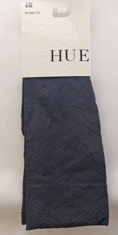 Hue-3D Diamond Knee-Hi Socks-GRAY, 7-9