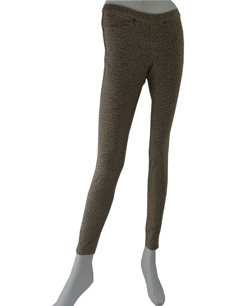 HUE Twill Mini Leopard Print Skimmer Leggings, BROWN, SMALL
