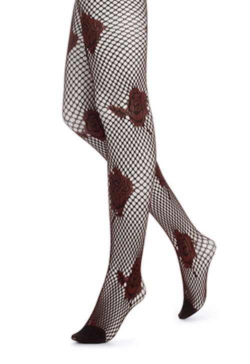 Hue Tights, Floral Net Tights, Polyester/Spandex, U13023,RED ROSES, MEDIUM/LARGE
