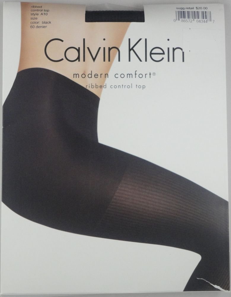 Calvin Klein Modern Comfort Ribbed Control Top Pantyhose- A10- BLACK- SIZE D-L