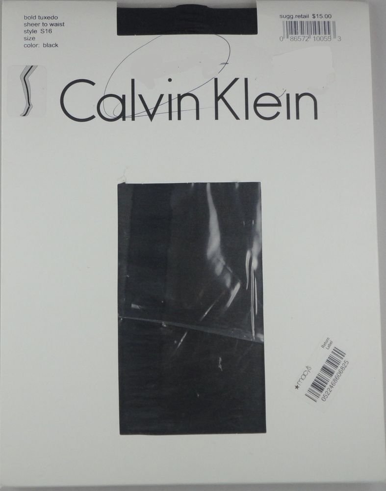 Calvin Klein Bold Tuxedo Sheer to Waist Pantyhose- S16- BLACK- SIZE C-LARGE
