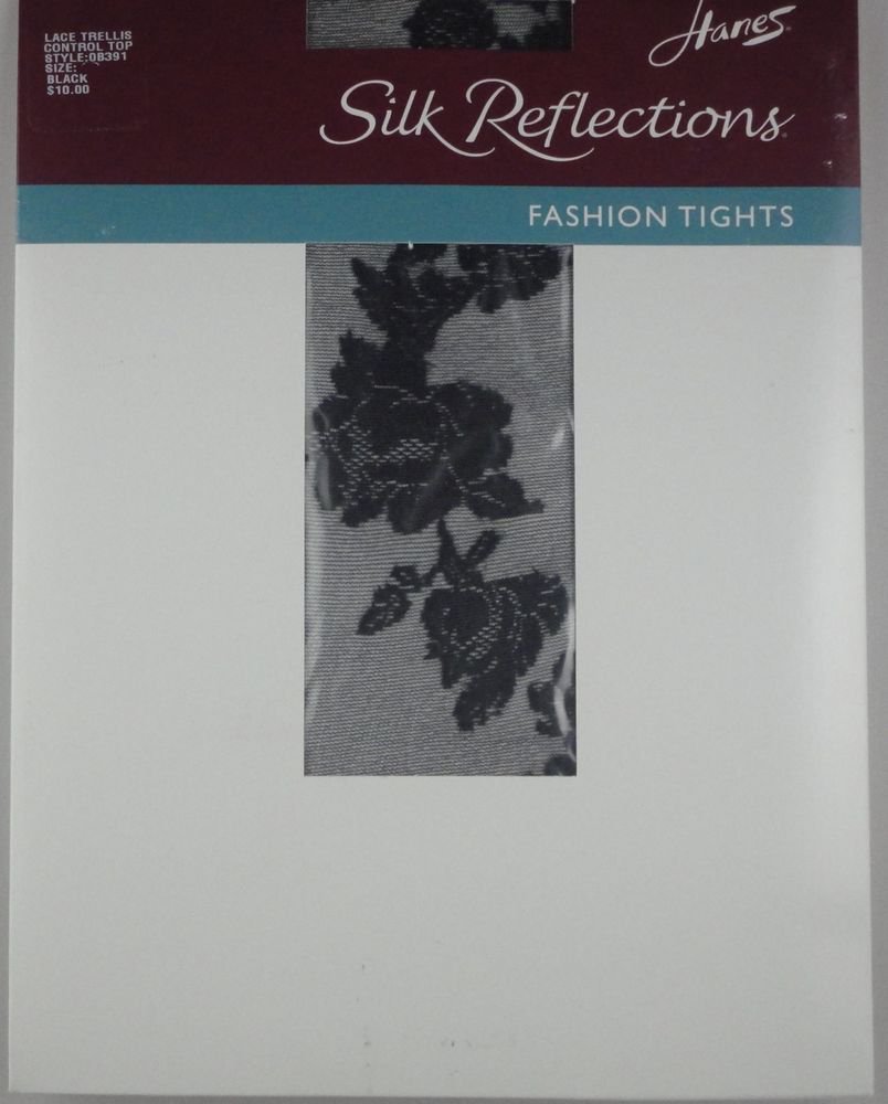 Hanes Sheers Lace Trellis Control Top Pantyhose, Black, A-B