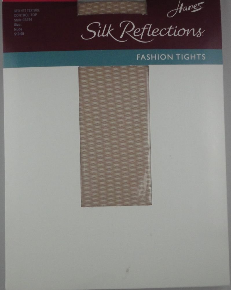 Hanes Silk Reflections Geo Net Texture Control Top Tights- OB394- NUDE-Size A-B