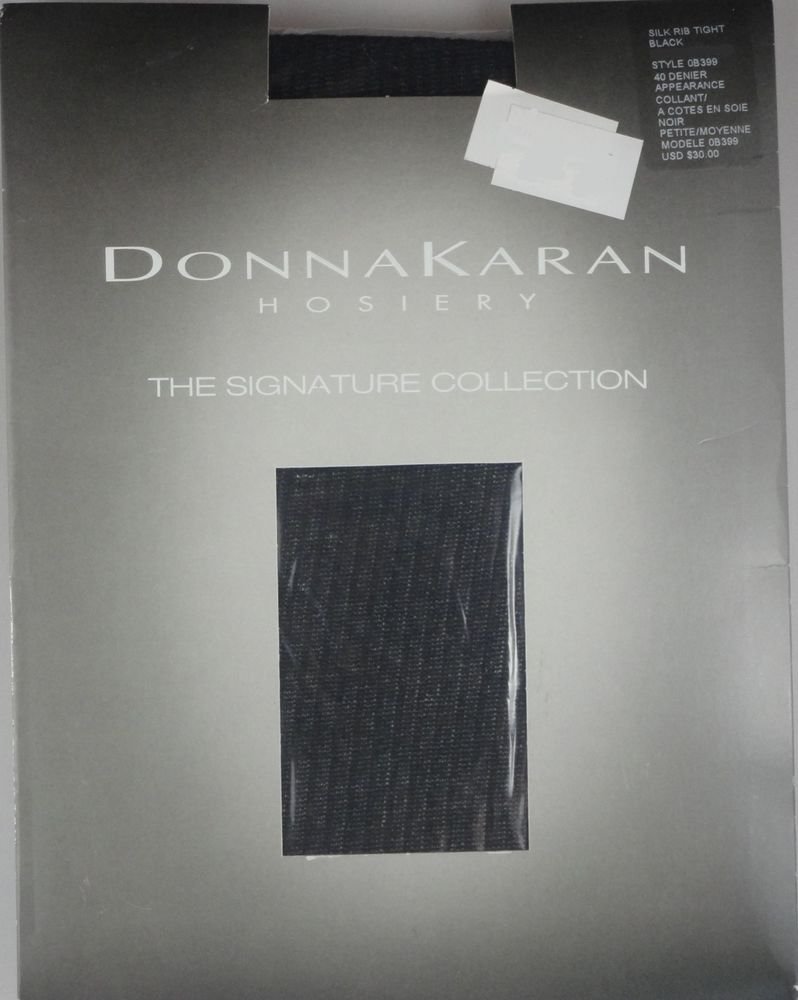 Donna Karan-Signature Collection Hosiery- Silky Rib Tights- OB399- BLACK-S/M
