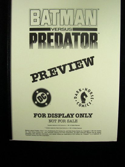 D.C. Comics Black & White Proof Preview Batman vs Predator 1991