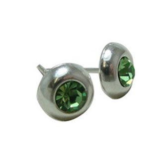 Sterling Silver 8 MM Round Perdiot Crystal Bezel Set Stud Earrings