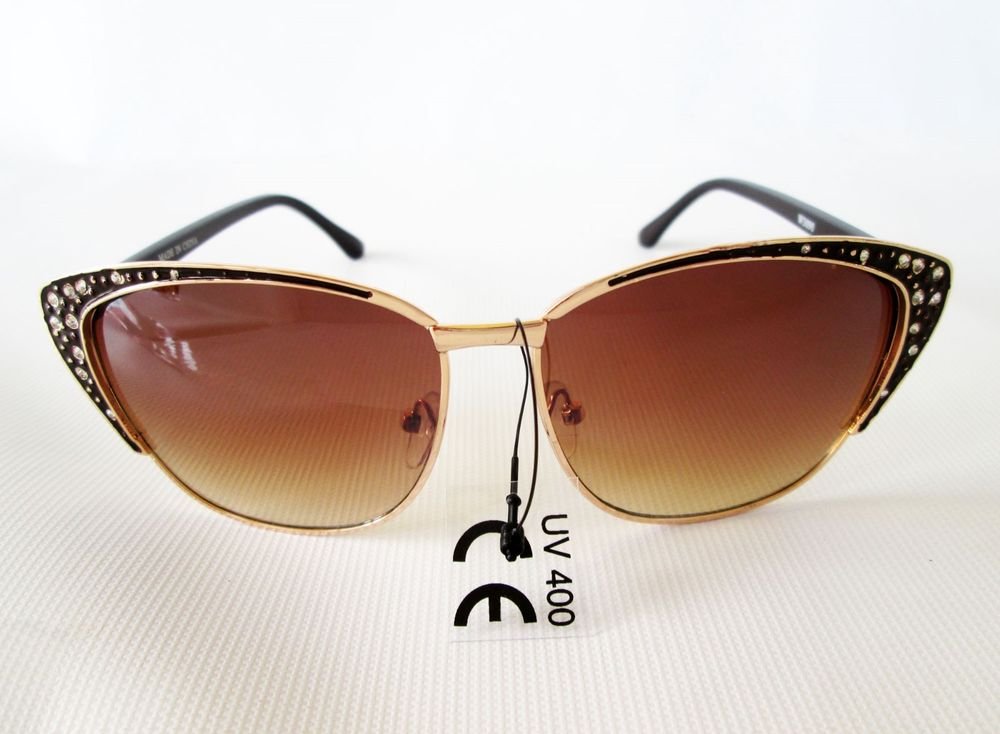 Popuplar Style New Cat Eye Brown Sunglasses With Rhinestones For Fashion Women