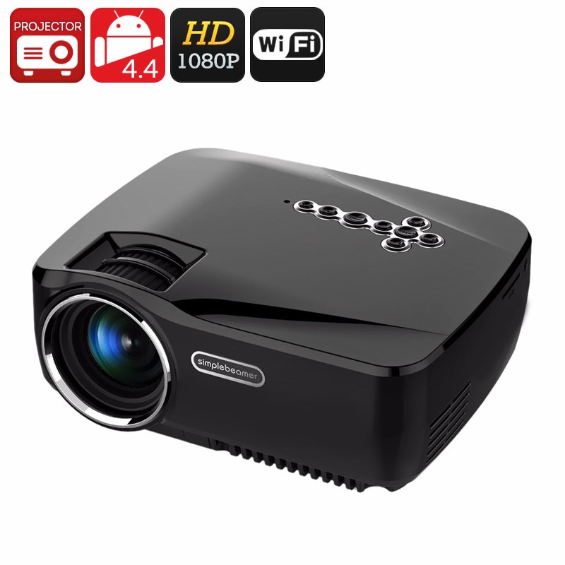 1200 Lumen Android 4.4 Projector - 1080P Support, 25 to 100 Inch Display, Kodi, Dual Band Wi-Fi