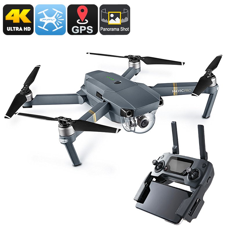 DJI Mavic Pro Camera Drone - GPS/GLONASS, 4 Mile Range, 4K Camera, 27Min Flight Time, 65Kmh, FPV