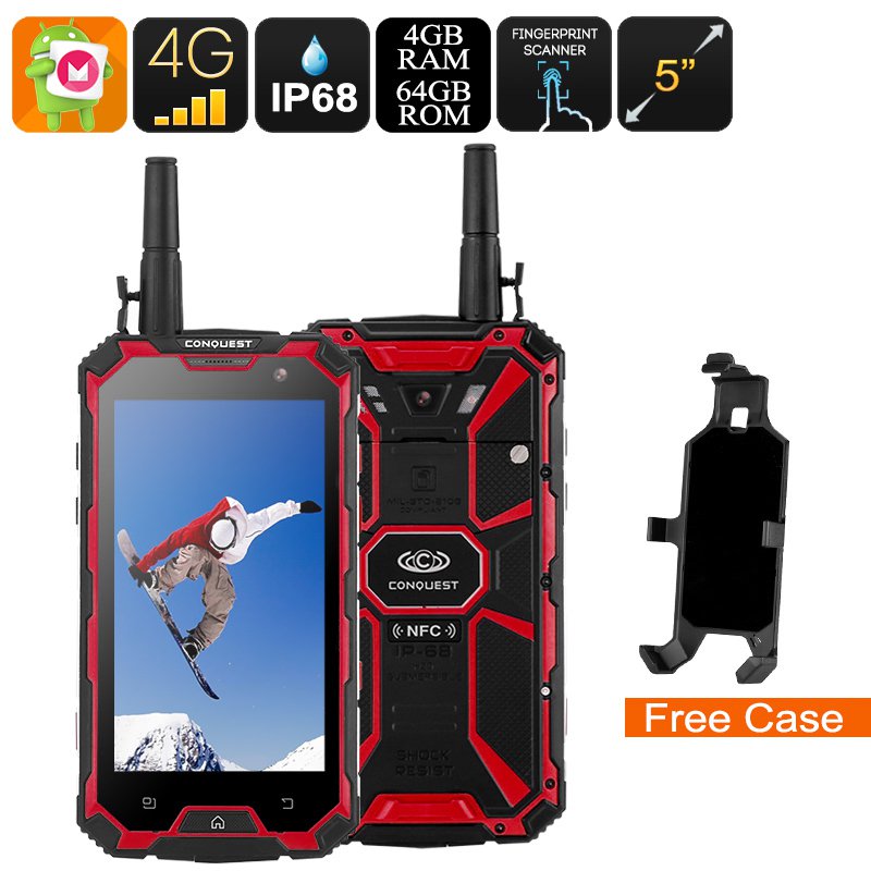Conquest S8 Rugged Phone 2017 Ed. - 4G, GPS, NFC, Fingerprint, IR, Android, Octa Core, 4GB RAM