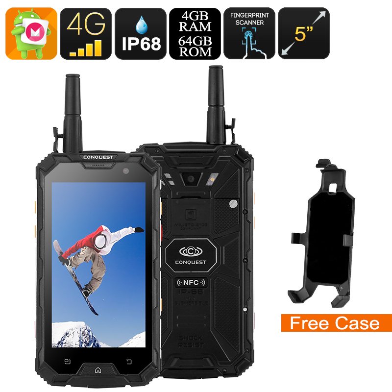 Conquest S8 Rugged Phone 2017 Ed. - 4G, GPS, NFC, Fingerprint, IR, Android, Octa Core, 4GB RAM