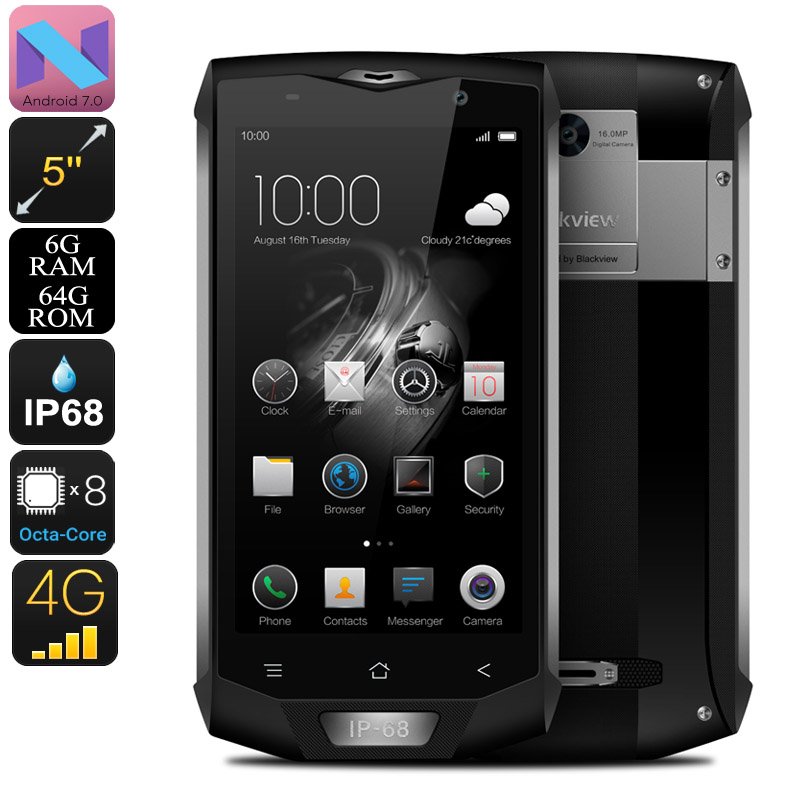 Blackview BV8000 Pro Android Phone - 2 IMEI, IP68, 1080p, Android 7, 6GB RAM, Octa-Core, 16MP Cam