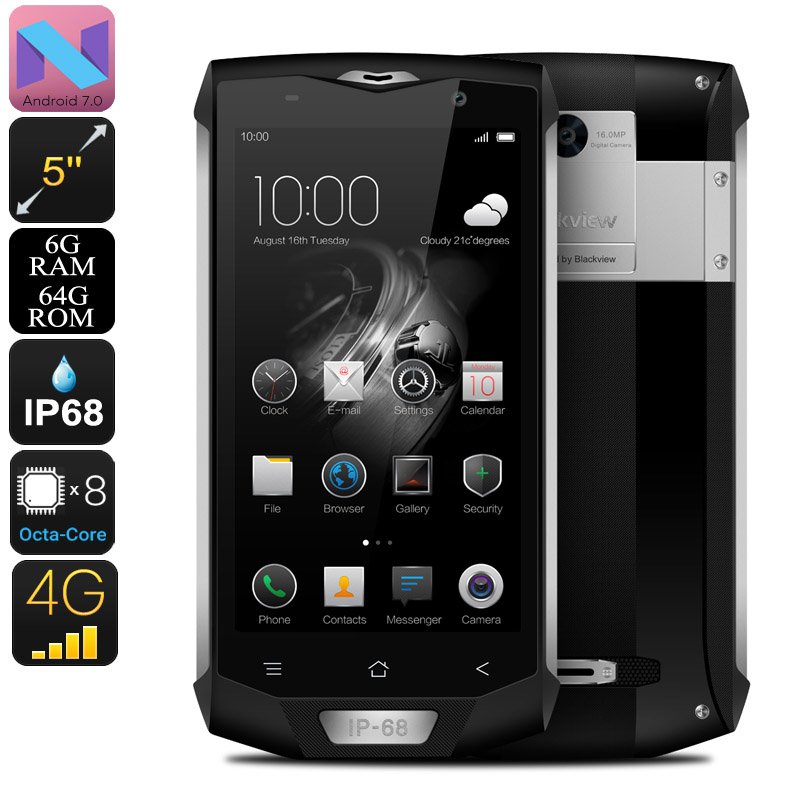 Blackview BV8000 Pro Android Phone - 2 IMEI, IP68, 1080p, Android 7, 6GB RAM, Octa-Core, 16MP Cam