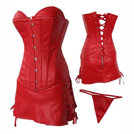 3 pieces latex Faux leather corset
